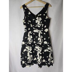 Ricki's Sleeveless Black A-Line Dress with White Abstract Floral Print- Size 4